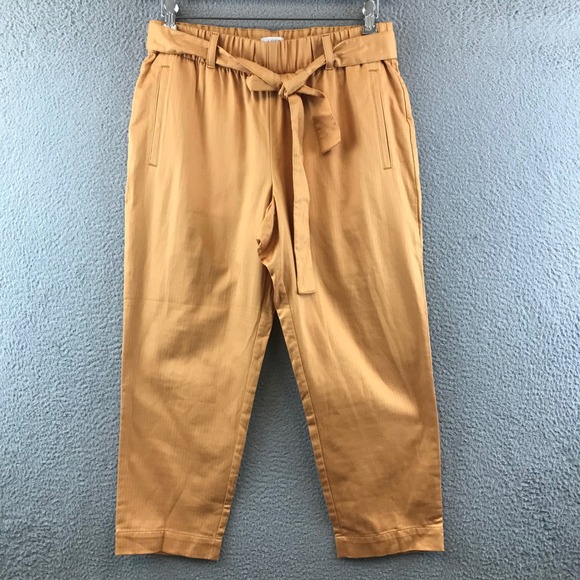 New Loft Marigold Yellow skin Cotton Tie Waist Straight Leg Pants Size M - Picture 1 of 10